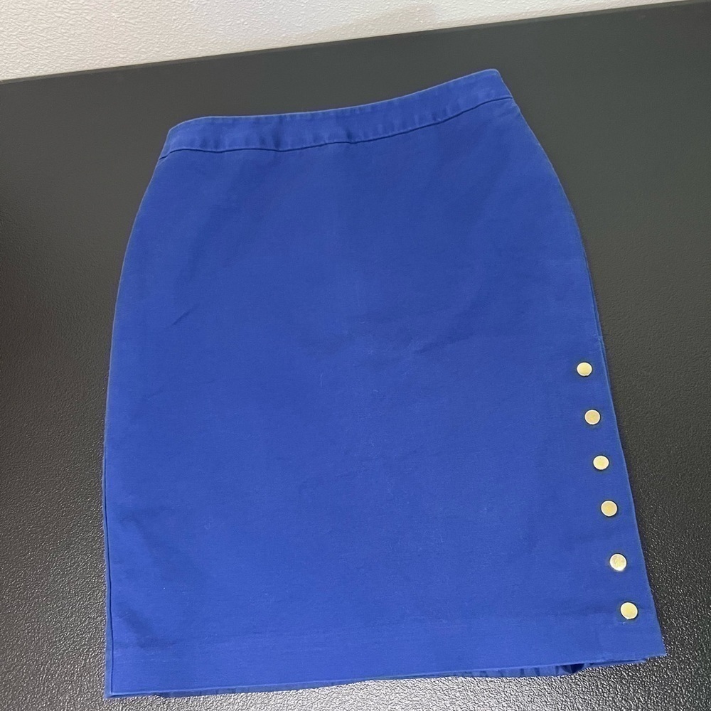 WORTHINGTON Petite Royal Blue Pencil Skirt W/ Gold Plated Clasp Buttons Down Sid
